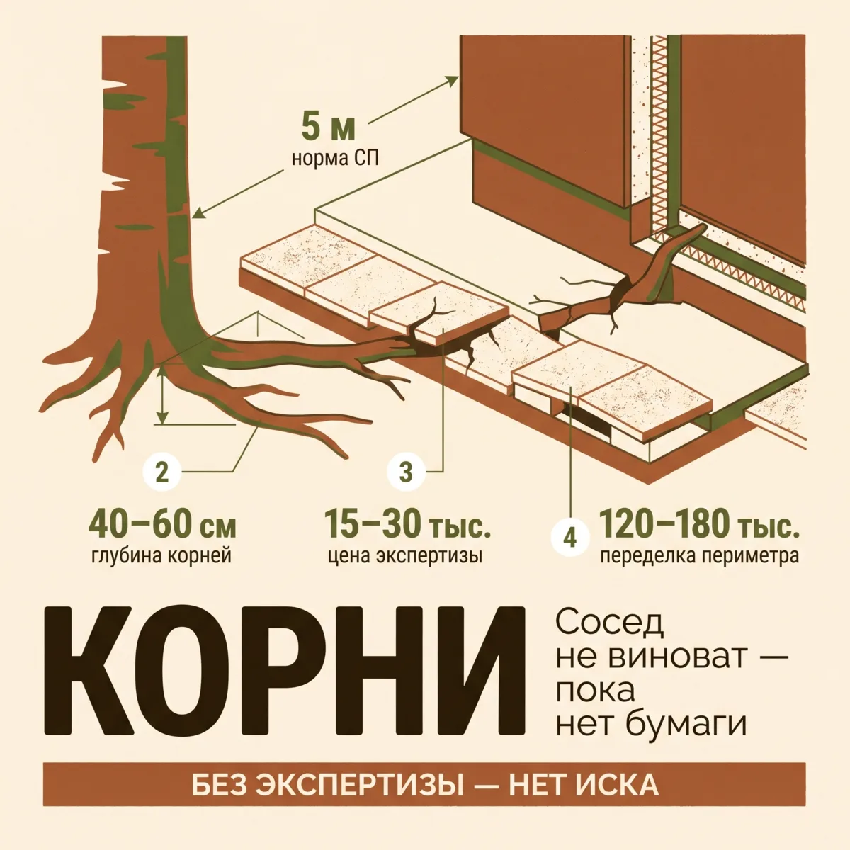 🌰 Корни разрушили отмостку: как фиксировать ущерб и не платить за это дважды