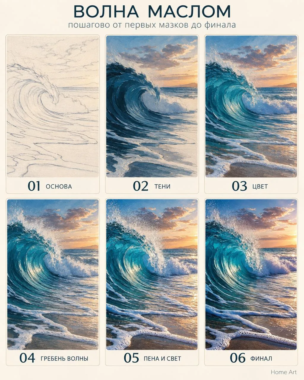🌊 КАК НАРИСОВАТЬ ВОЛНУ МАСЛОМ ПОШАГОВО