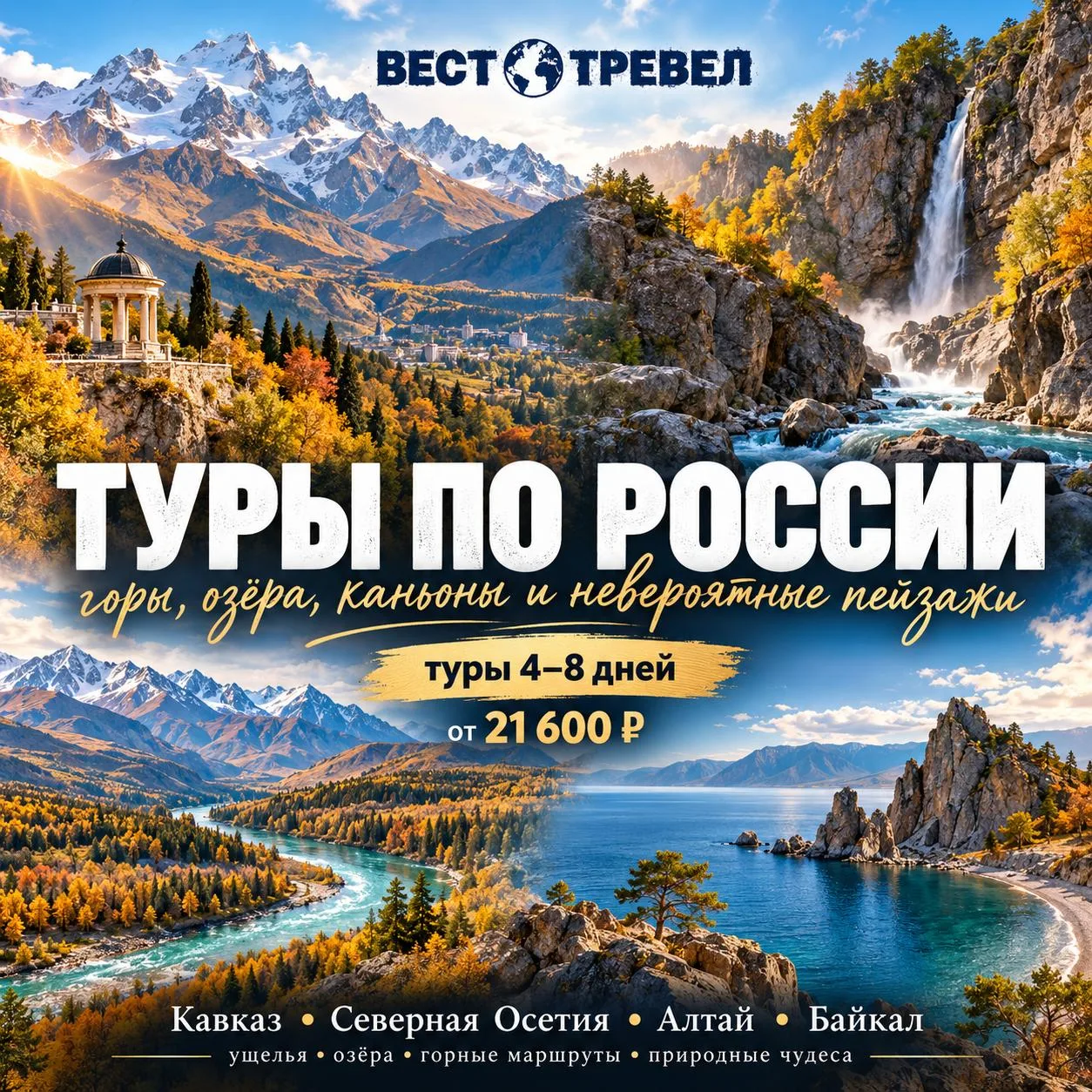 🇷🇺 Туры по России — горы, озёра, каньоны и невероятные пейзажи