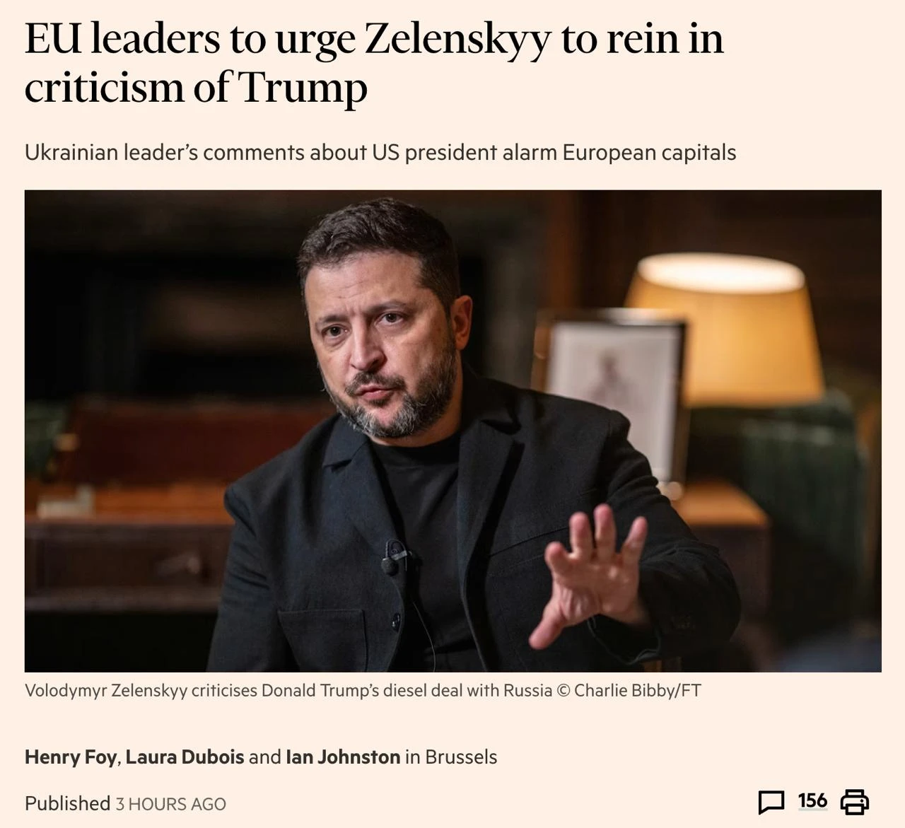 FT: Европа потребует от Зеленского перестать критиковать Трампа