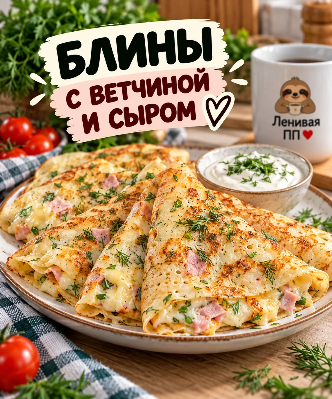 🧀 Блины с ветчиной и сыром — сытный завтрак с белком!