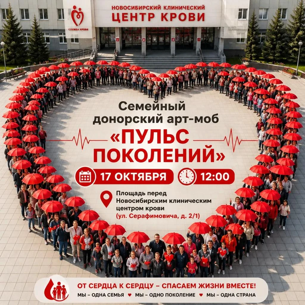 Новосибирский  клинический центр крови приглашает  на арт-моб «Пульс поколений»