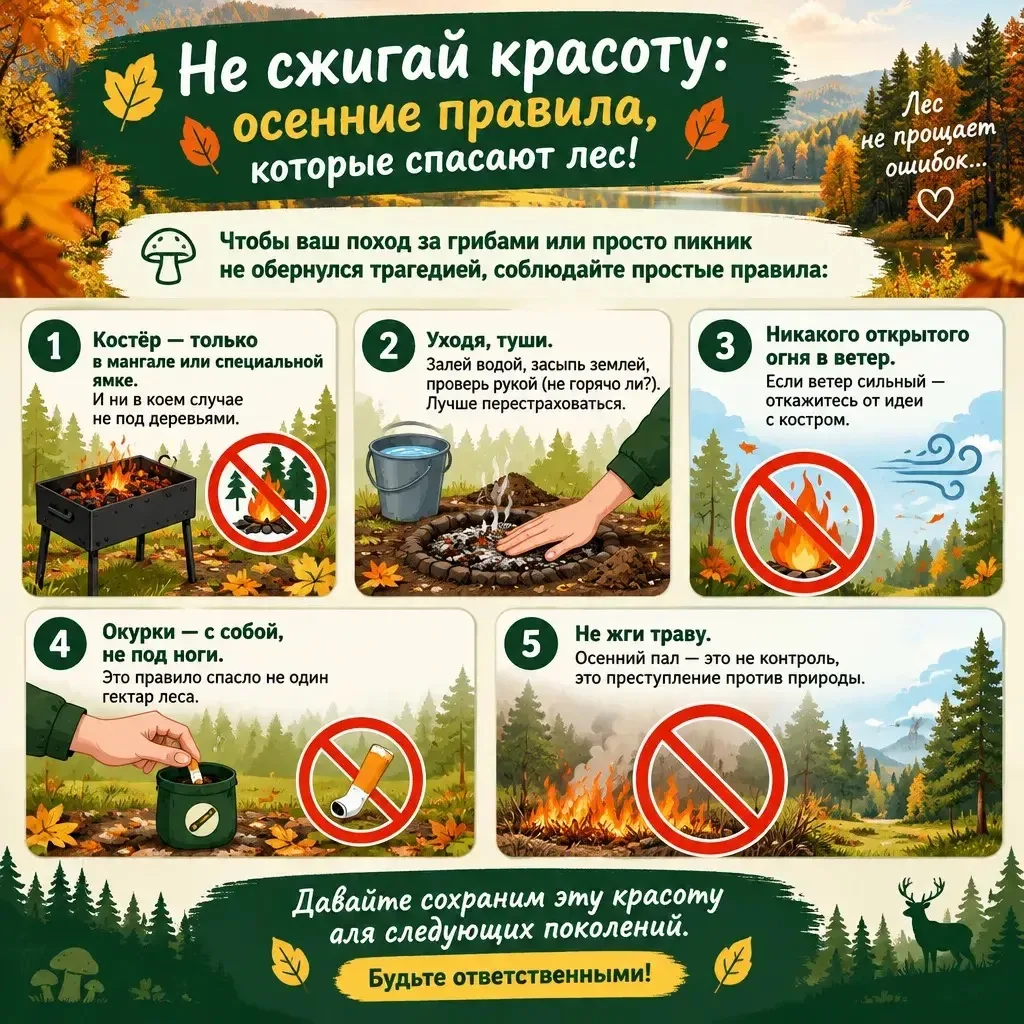 🍂 Не сжигай красоту: осенние правила, которые спасают лес