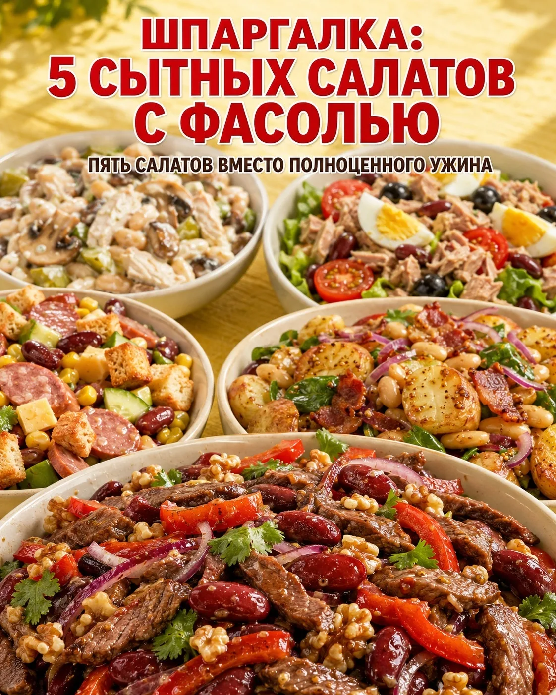 ШПАРГАЛКА: 5 СЫТНЫХ САЛАТОВ С ФАСОЛЬЮ 🫖