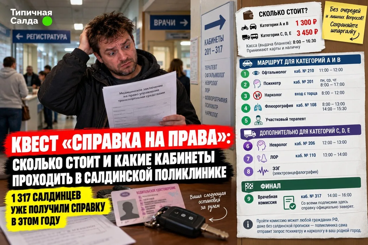 🚗 Квест «Справка на права»: сколько стоит и какие кабинеты проходить в салдинской поли...