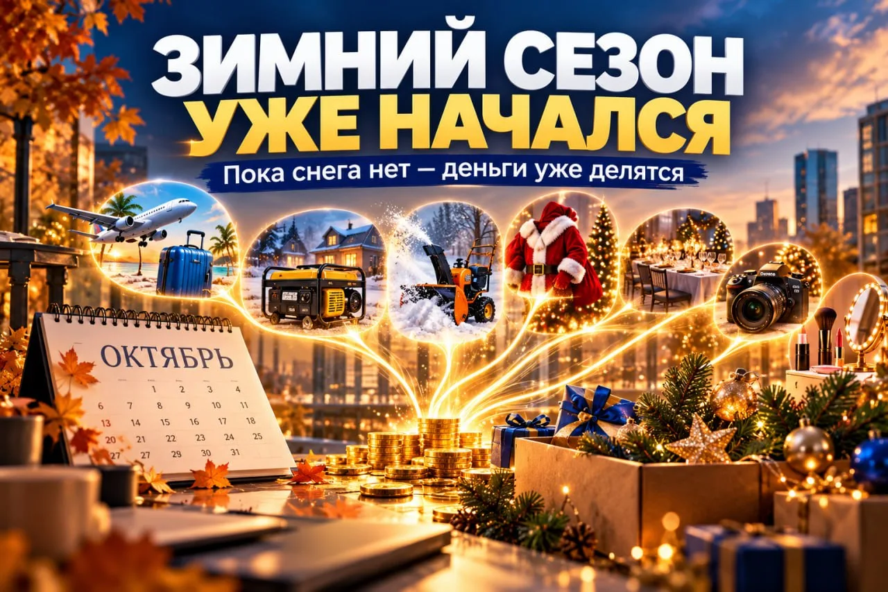 На календаре октябрь. Снега нет, ёлки на складах - а деньги зимнего сезона уже начали д...