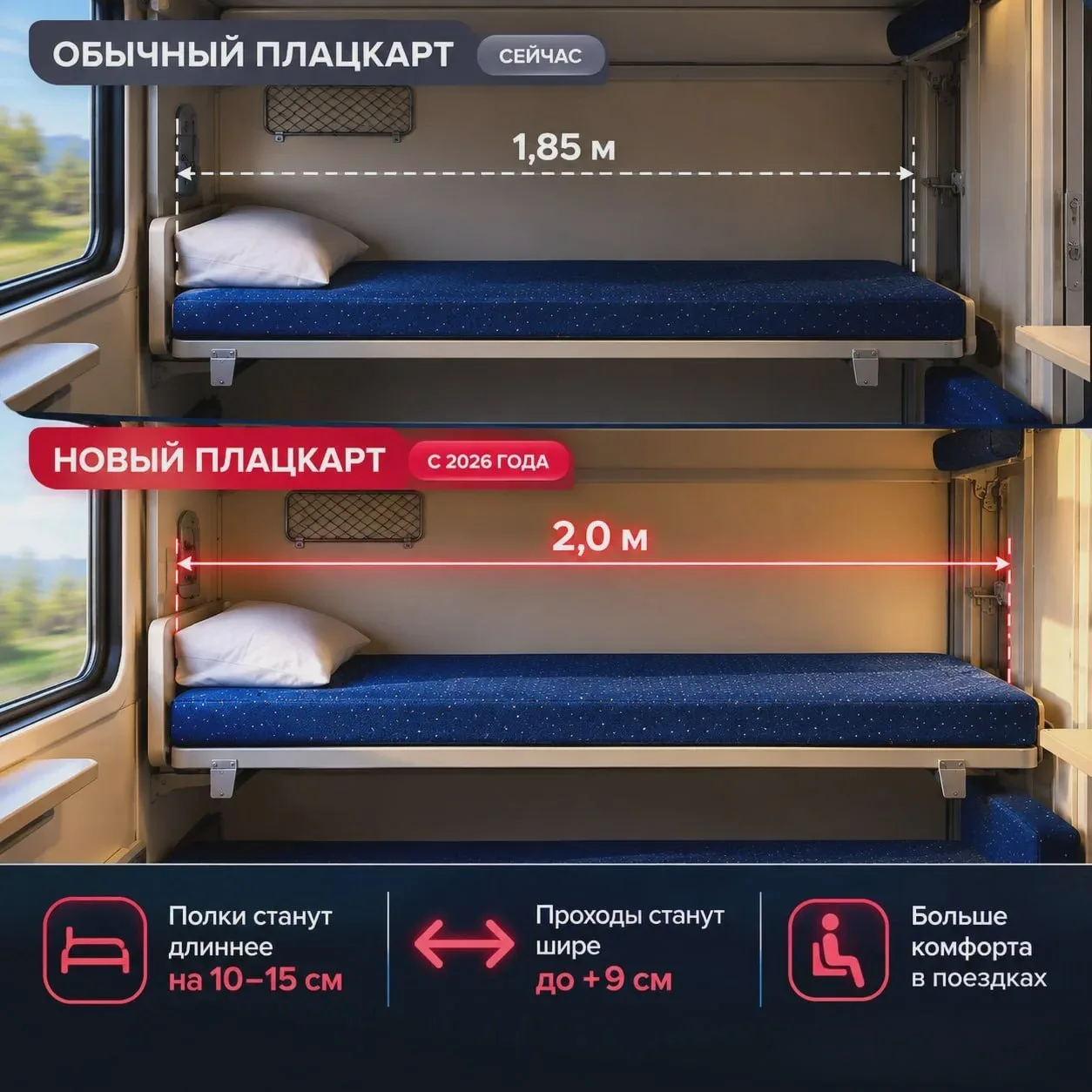 В плацкартных вагонах увеличат полки