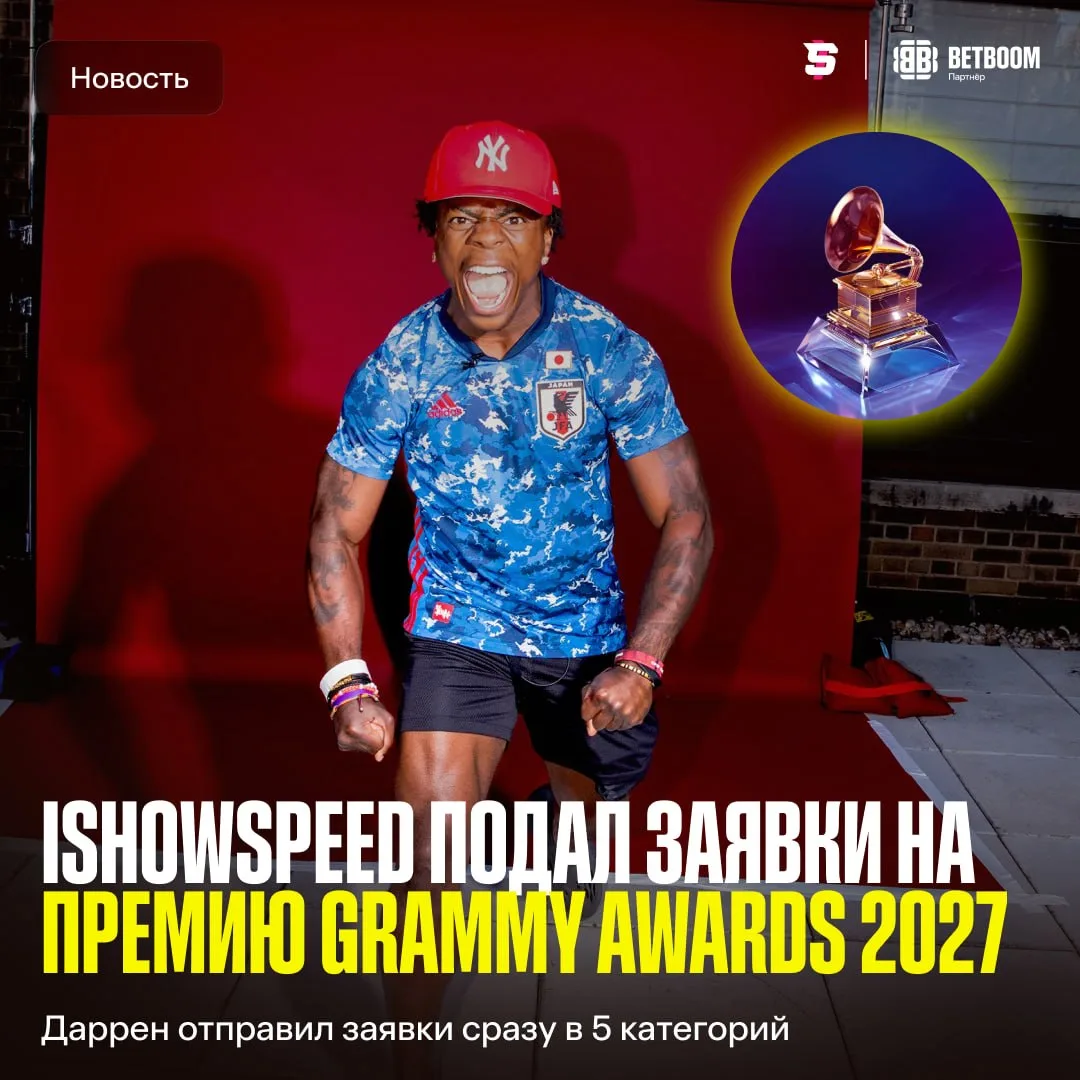 #IShowSpeed подал заявку на музыкальную премию — Grammy Awards 2027 🎵