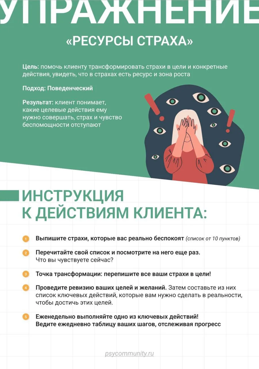Упражнение для клиентов «Ресурсы страха»