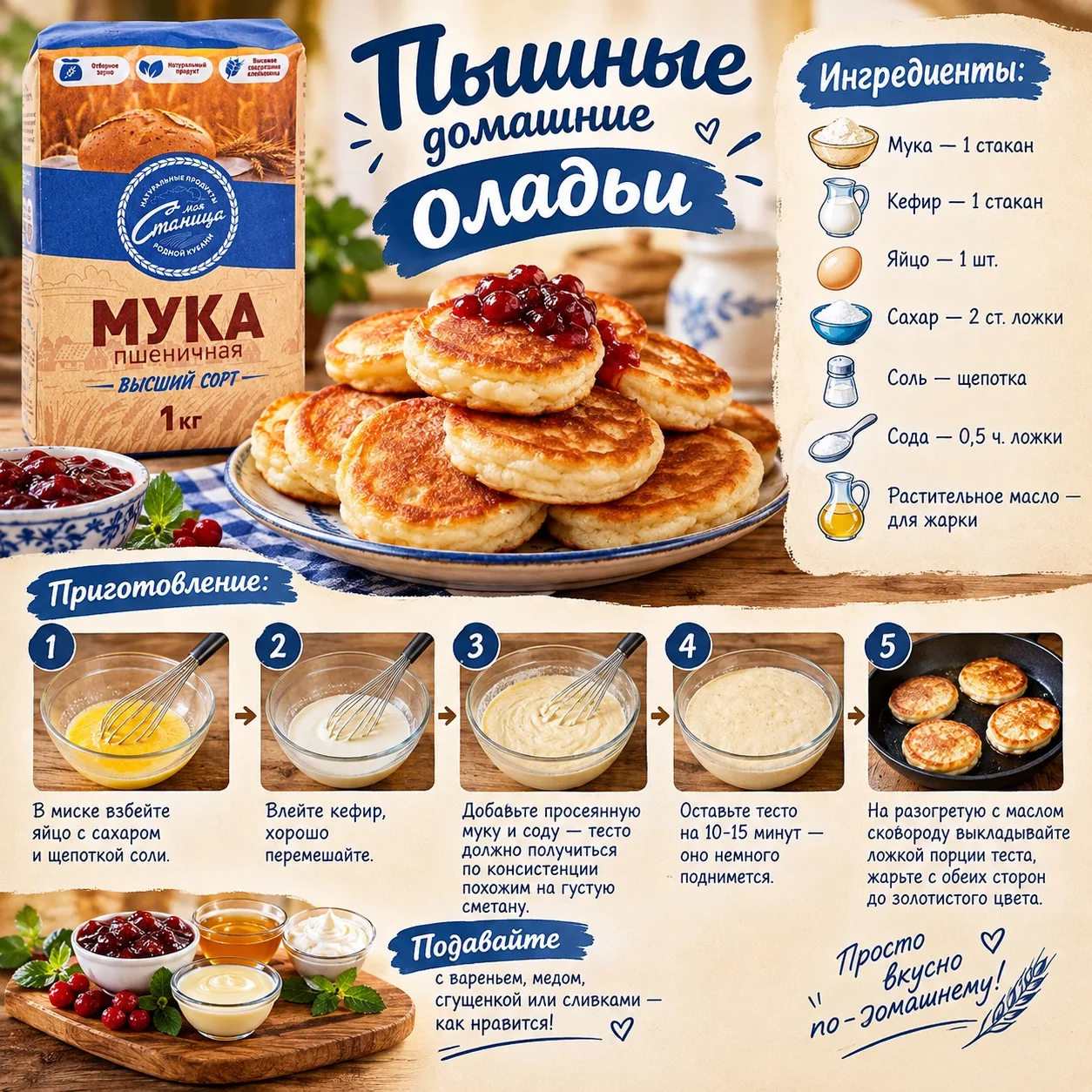 На повестке дня: простой рецепт вкусных, нежных и домашних оладьев 🥞