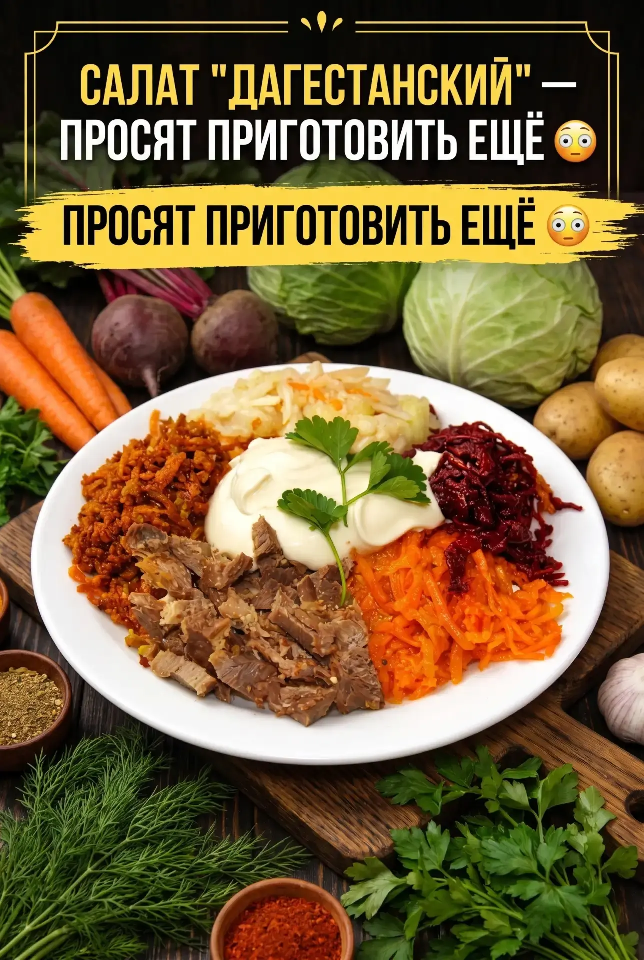 САЛАТ «ДАГЕСТАНСКИЙ» — ПРОСЯТ ПРИГОТОВИТЬ ЕЩЁ 😲