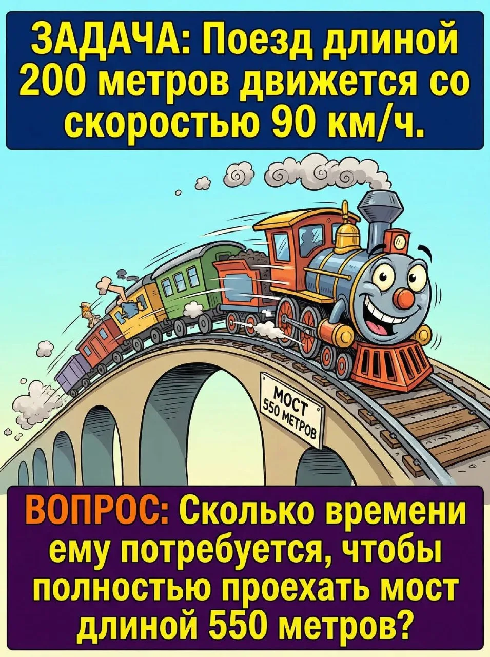 🙂🖐 Сколько времени потребуется поезду, чтобы полностью проехать мост длиной 550 метров?