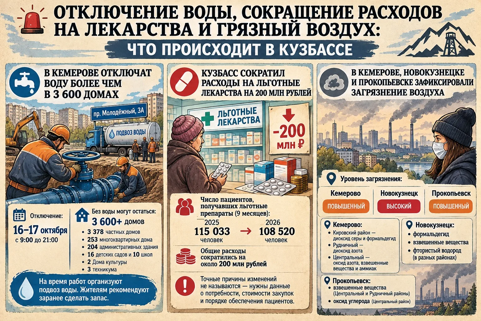 🚨 ОТКЛЮЧЕНИЕ ВОДЫ, СОКРАЩЕНИЕ РАСХОДОВ НА ЛЕКАРСТВА И ГРЯЗНЫЙ ВОЗДУХ: что происходит в...