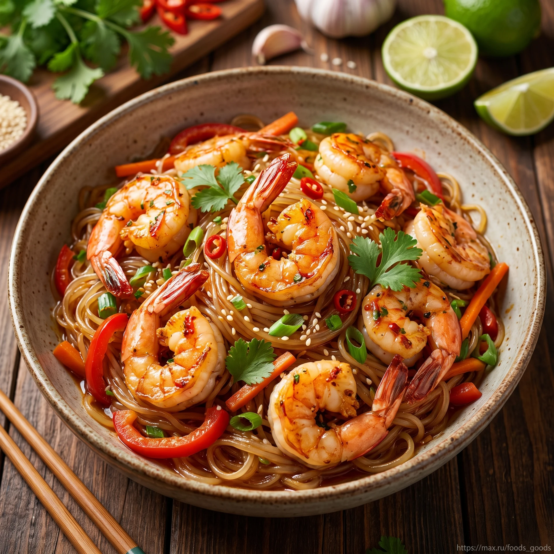 🍜 Жареные креветки с фунчозой — яркий ужин в азиатском стиле! 😋