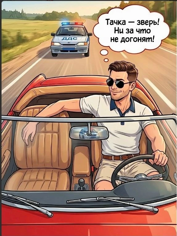 Едет мужик на кабриолете и радуется жизни. А почему бы не порадоваться? Классная машина...