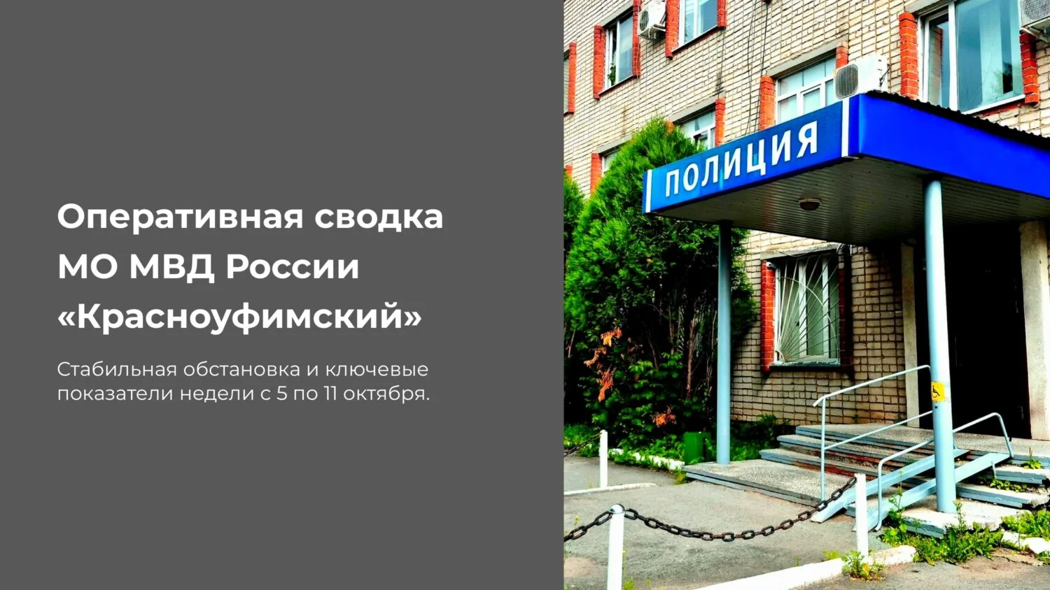 Оперативная сводка МО МВД России «Красноуфимский»: итоги недели с 5 по 11 октября 2026 ...