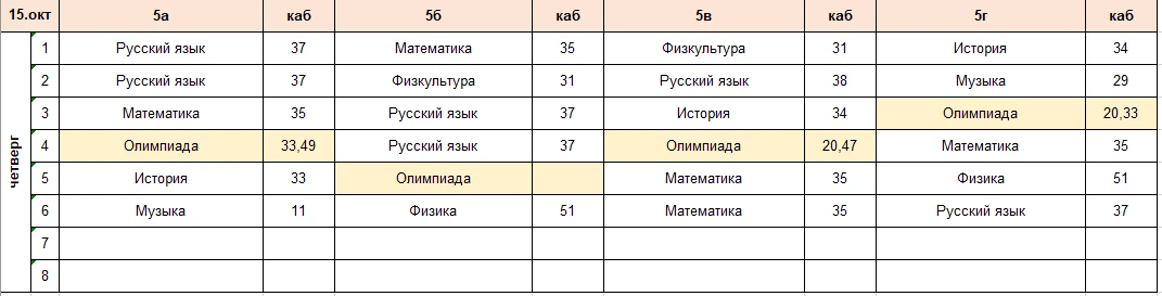 Изменения в расписании на четверг, 15 октября.