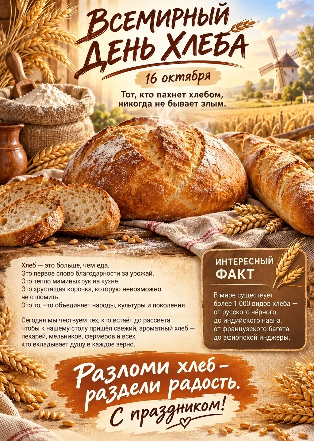 🍞 16 октября — Всемирный день хлеба! 🍞