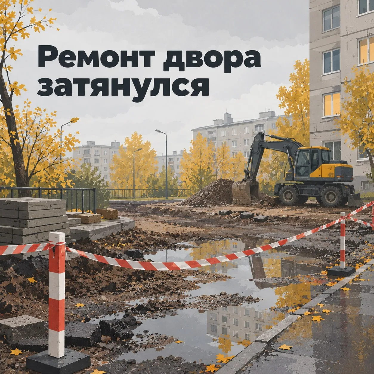 Жильцы дома 12 на Новоорловской улице говорят, что благоустройство двора затянулось: ра...