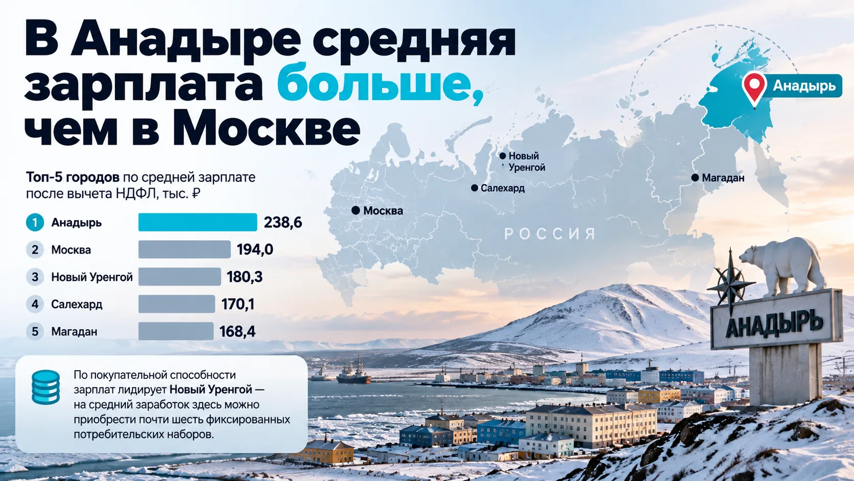 По данным РИА Рейтинг за первое полугодие 2026 года, Анадырь возглавил рейтинг российск...