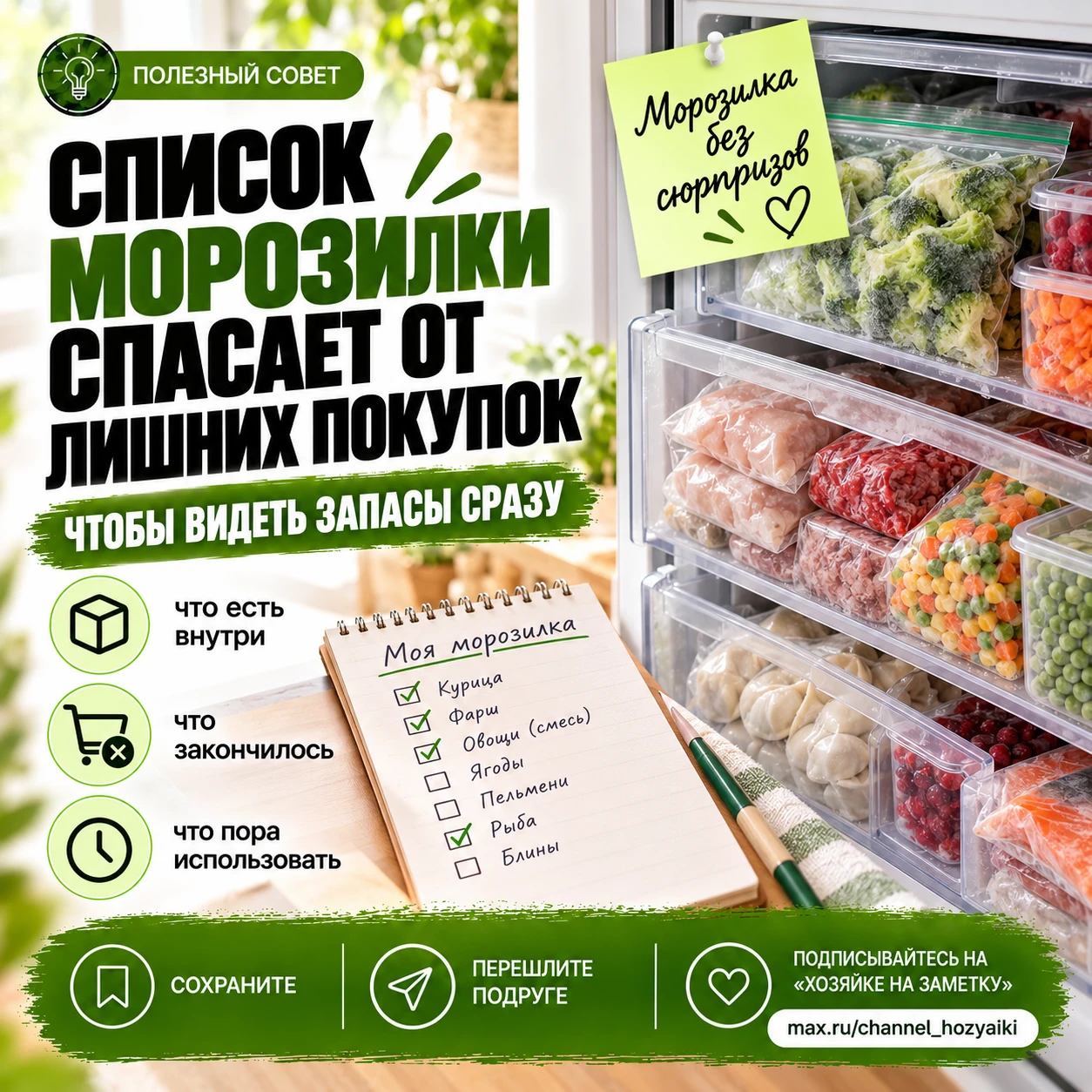❄️ Сделайте список того, что лежит в морозилке