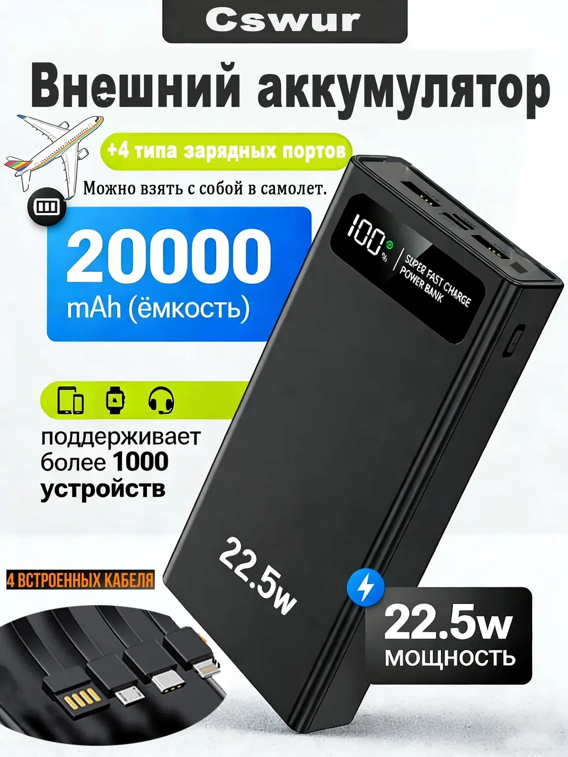 Честный отзыв на Повербанк 20000mah портативный, Внешний аккумулятор 20000mah, 22.5 Вт,...
