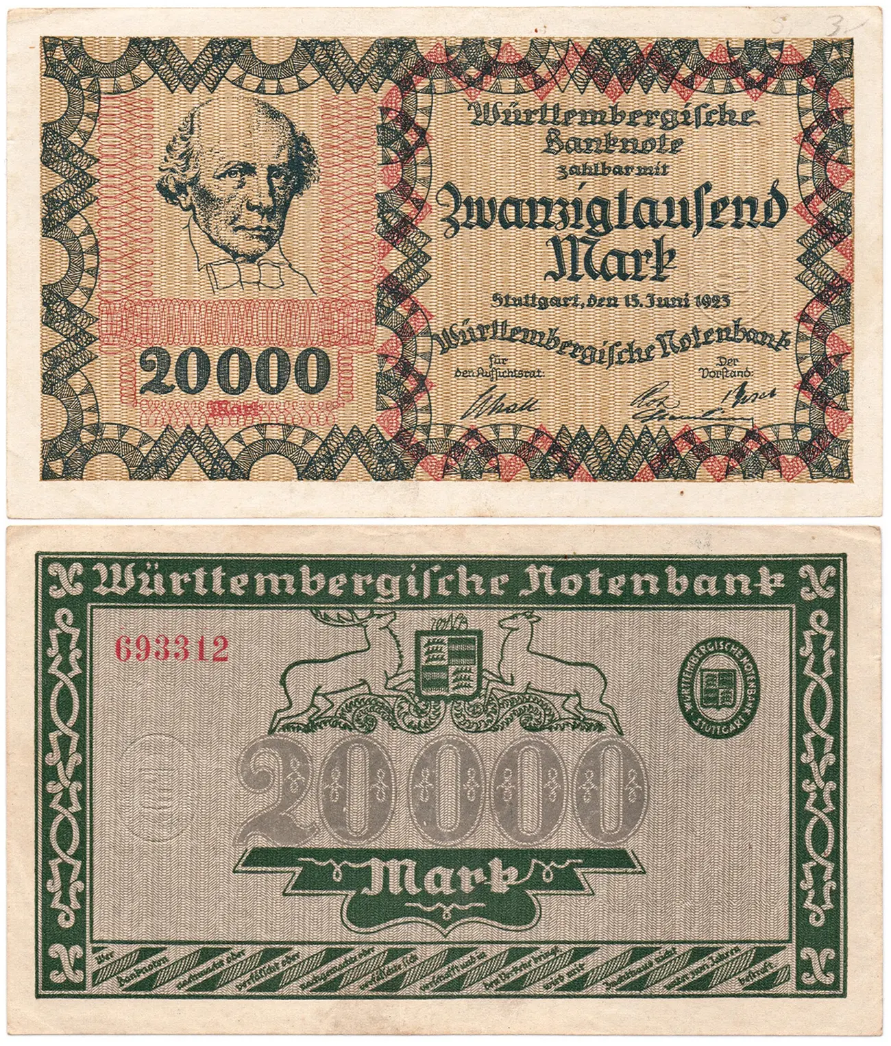 🇩🇪 20 000 марок Stadt Stuttgart 1923