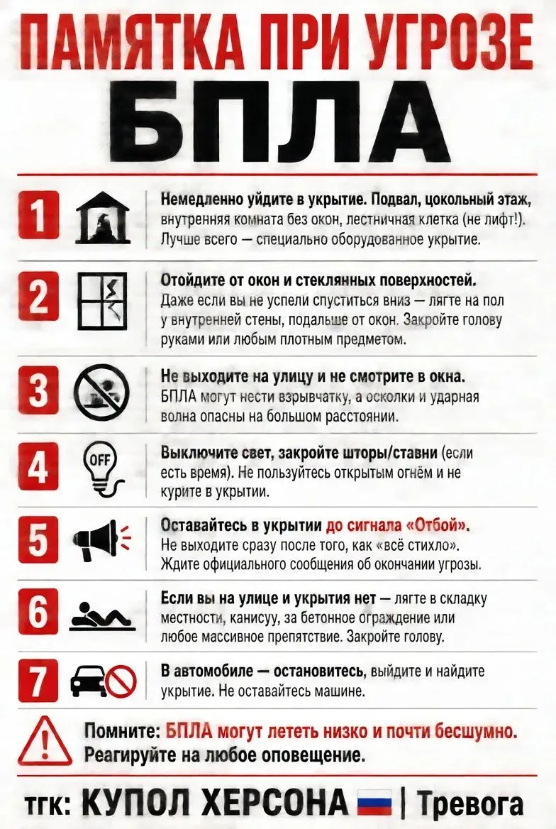 Памятка действий при угрозе БПЛА!