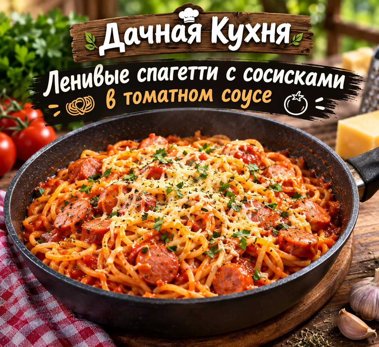 Ленивые спагетти с сосисками в томатном соусе 🍝🍅