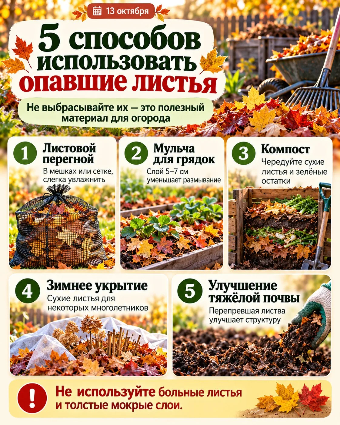 🍂 НЕ ВЫБРАСЫВАЙТЕ ОПАВШИЕ ЛИСТЬЯ! ПЯТЬ СПОСОБОВ ПРЕВРАТИТЬ ИХ В ПОЛЬЗУ ДЛЯ ОГОРОДА