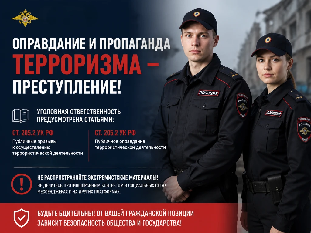 Полицейские напоминают об уголовной ответственности за оправдание и пропаганду терроризма