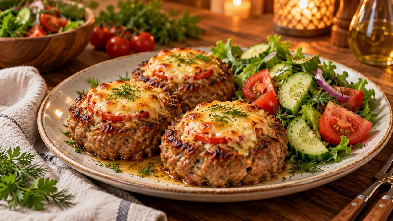 Мясные гнёзда с помидорами и сыром
