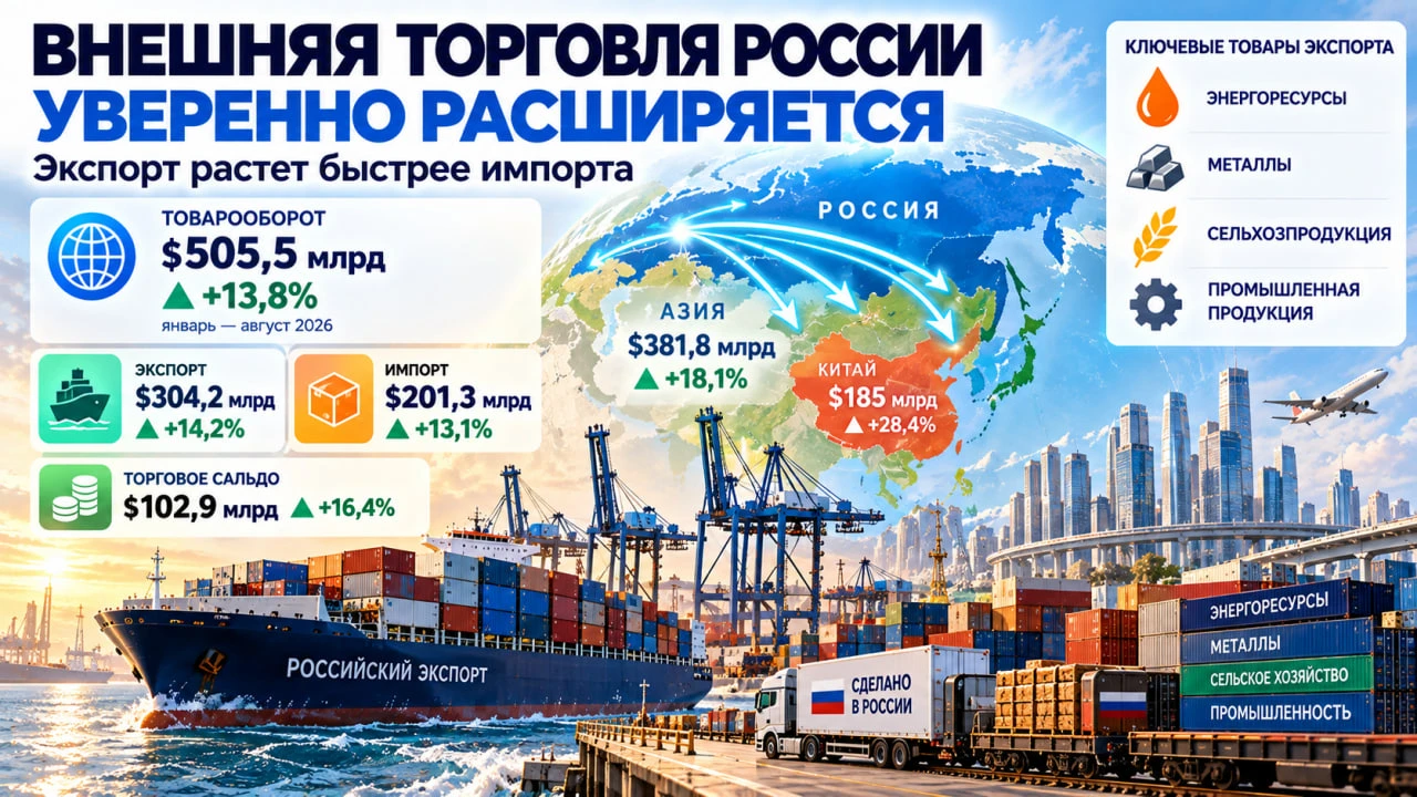 Внешняя торговля России демонстрирует уверенное расширение, до $505,5 млрд — экспорт ув...