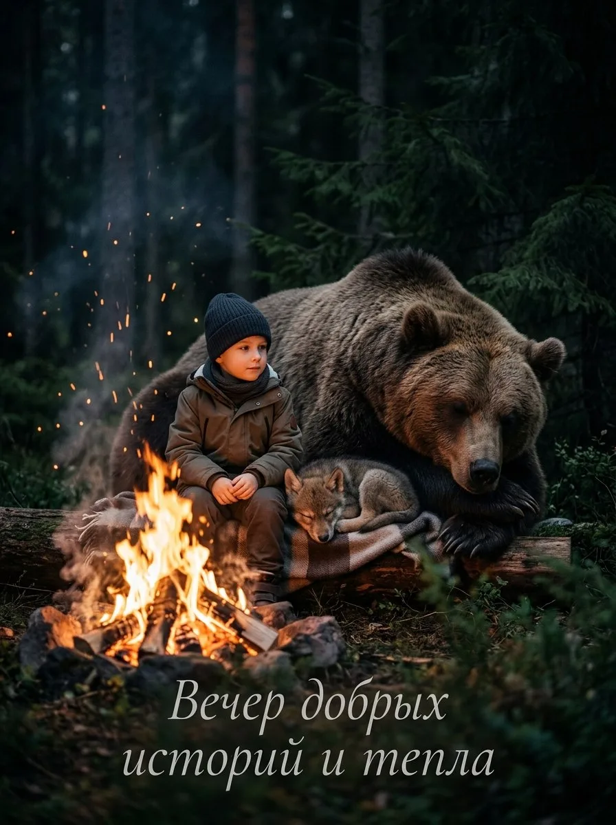 Вечер добрых историй и тепла — это когда у костра собираются самые неожиданные друзья, ...