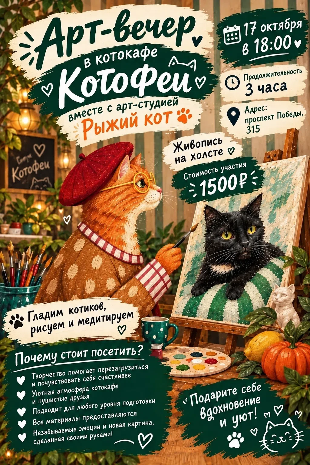 🎨 ТВОРЧЕСКИЙ АРТ-ВЕЧЕР В КОТОКАФЕ 🎨